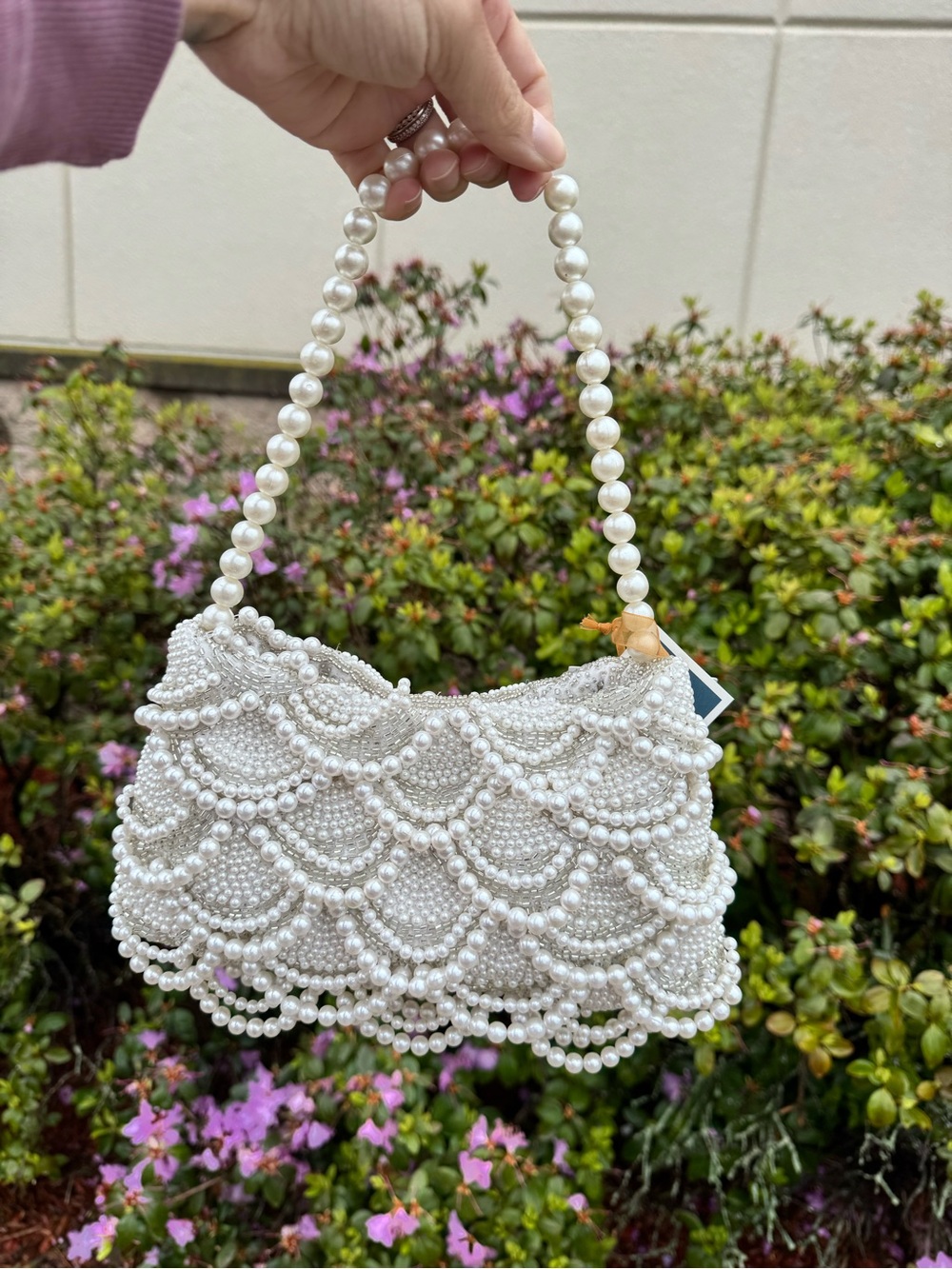 Pearl-Embellished White Mini Handbag - Elegant Evening Clutch